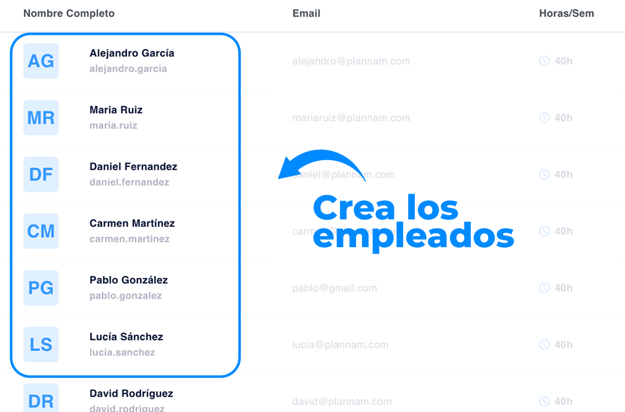 Crea los empleados - Plannam Micros